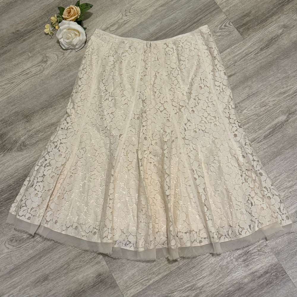 NEW WITH TAGS TAHARI COLLECTION $448 Cream Eyelet Lace Cotton Pleated Skirt SZ 4 - Picture 9 of 14